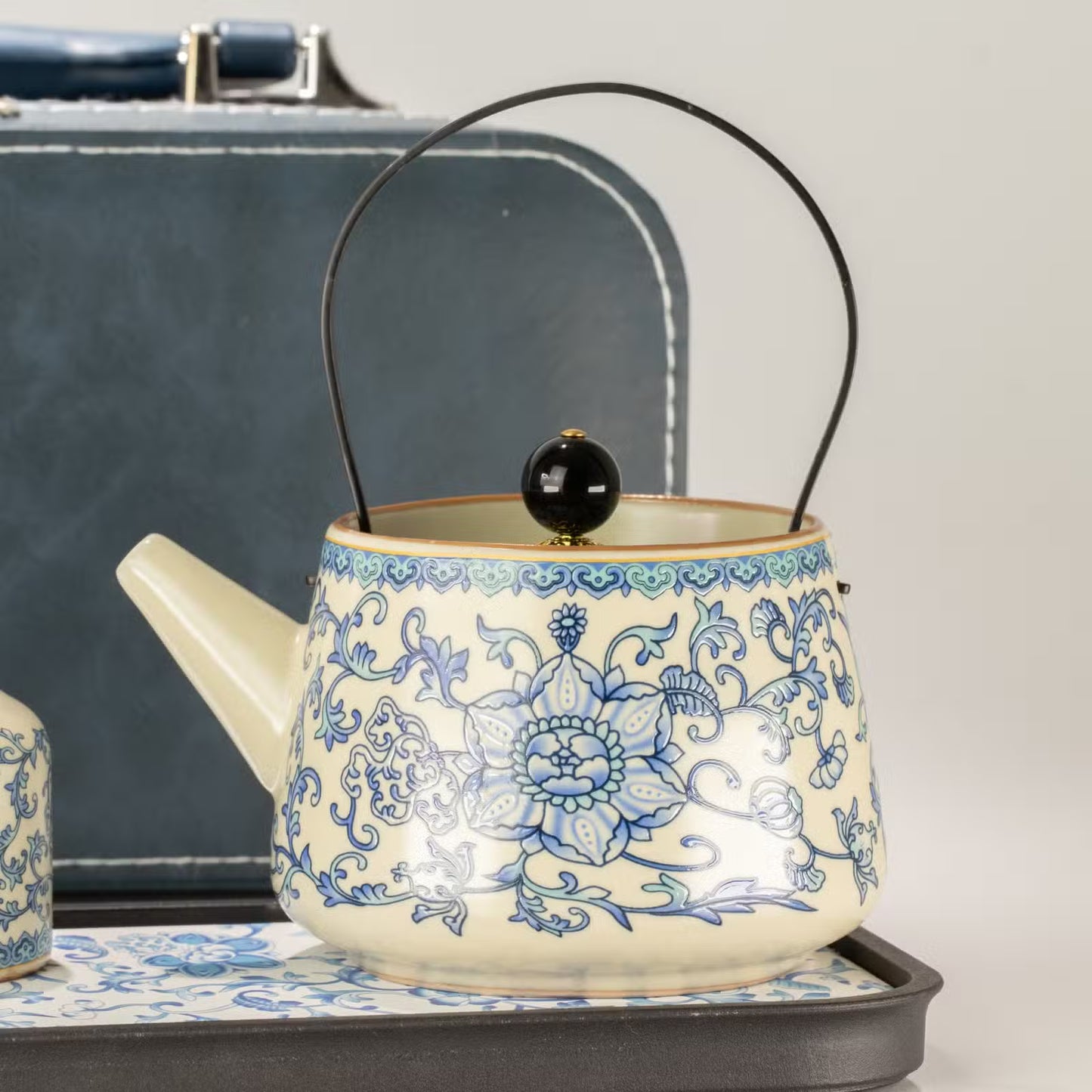 Ru Blue Tea Ceremony Gift Set | Luxury Teapot & Two Cups with Storage Case