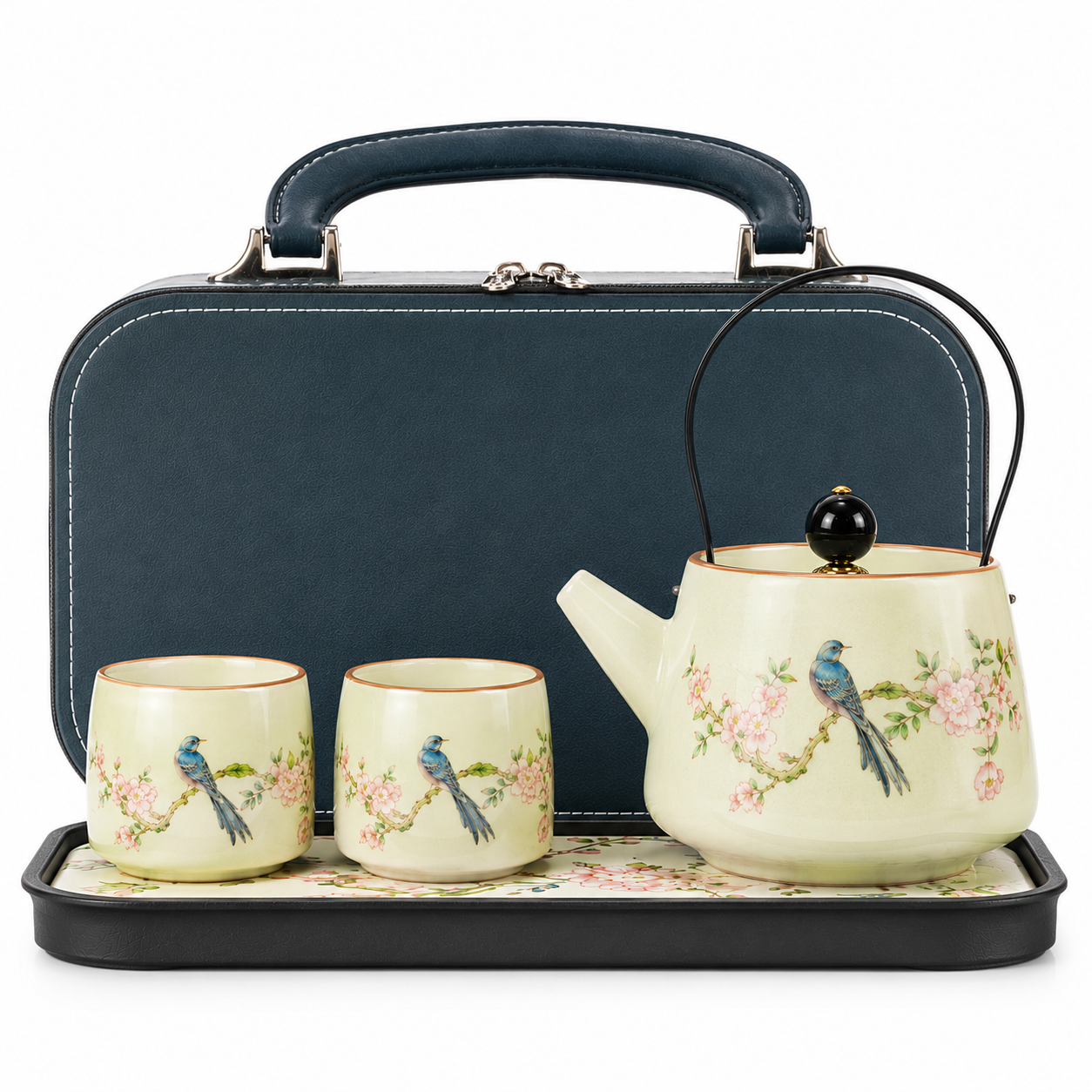 Blue Bird Tea Ceremony Gift Set | Teapot & Two Cups with Luxury Storage Case