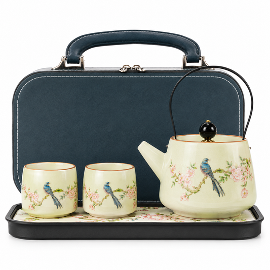Blue Bird Tea Ceremony Gift Set | Teapot & Two Cups with Luxury Storage Case