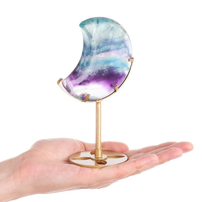 Fluorite Crystal Moon Display | Gold Stand - Crystal Nest