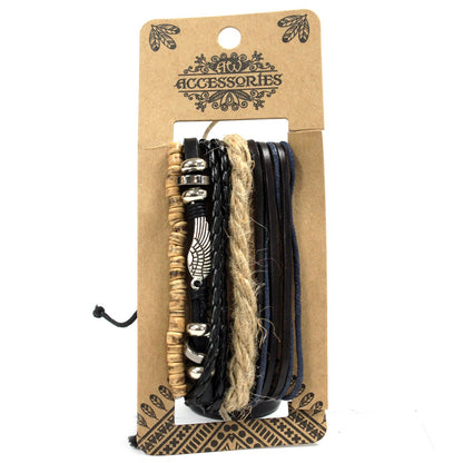 Men’s Bracelet Set – Black, Brown & Grey | Adjustable Leather, Cord & Bead Bracelets - Crystal Nest