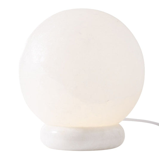 White Himalayan Salt Ball Lamp with Marble Base