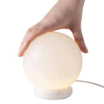 White Himalayan Salt Ball Lamp with Marble Base