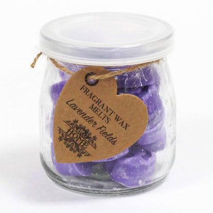 16 x Lavender Fields Soy Wax Melt Hearts in Glass Jar - Crystal Nest