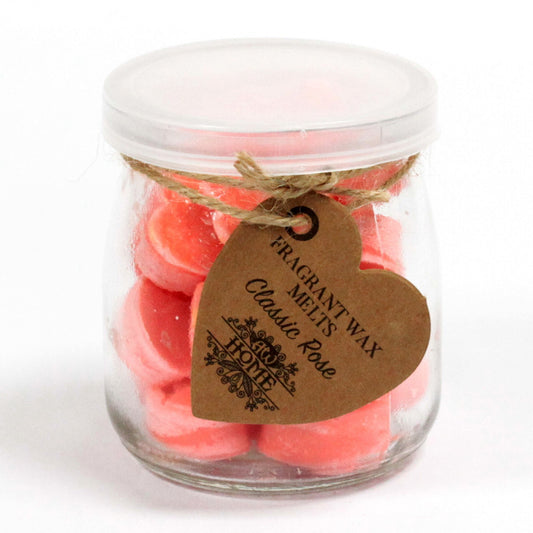 16 x  Classic Rose Soy Wax Melt Hearts in Glass Jar