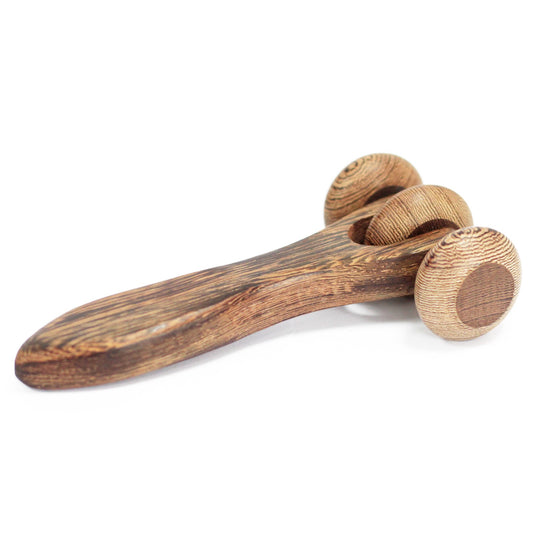 Triple Disc Massage Roller | Handheld Wooden Stress Relief Tool - Crystal Nest