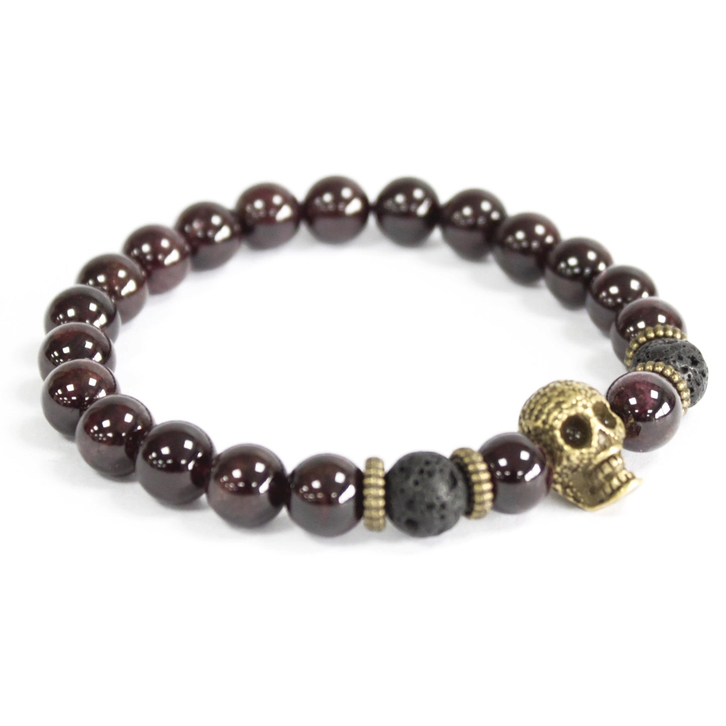 Bronze Skull & Bloodstone Bead Bracelet