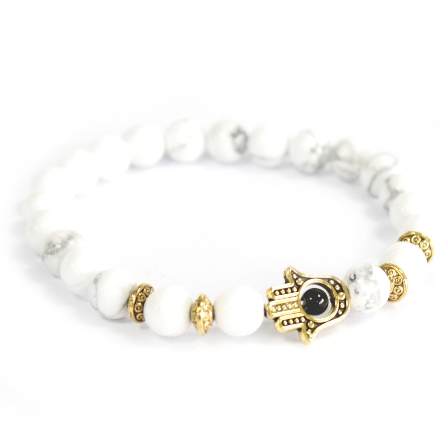 Golden Hamsa & Howlite Bead Bracelet – Serenity & Empowerment