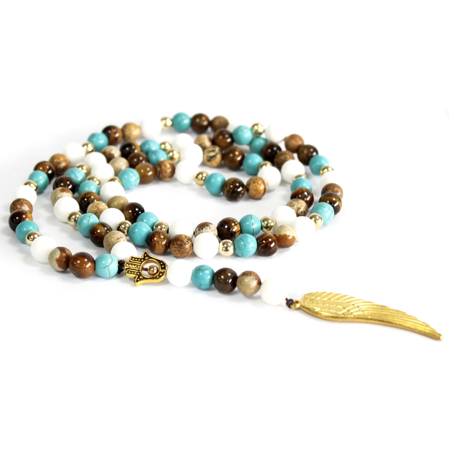 Angel Wing, Hamsa and Royal Beads Necklace – Protection & Divine Guidance