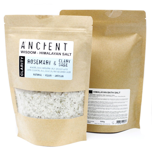 Mind-Clearing Rosemary, Clary Sage & Olive Oil Ritual | Himalayan Bath Salt Blend | 500g - Crystal Nest