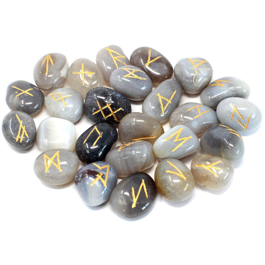 Grey Agate Rune Stone Set in Pouch