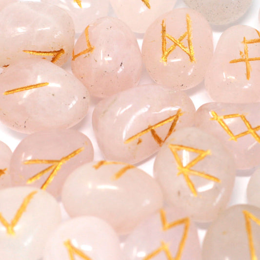 Rose Quartz Rune Stone Set in Pouch