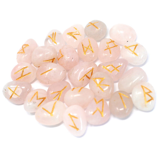 Rose Quartz Rune Stone Set in Pouch