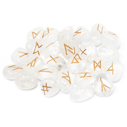 Clear Quartz Rune Stone Set in Pouch