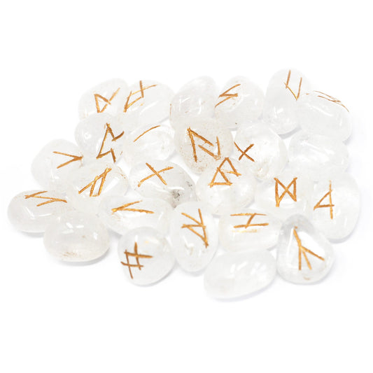 Clear Quartz Rune Stone Set in Pouch