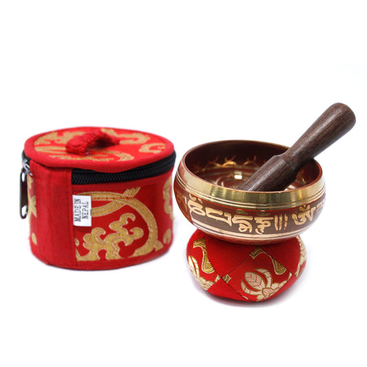 Mini Red Tibetan Singing Bowl Gift Set | A3 Note - Crystal Nest