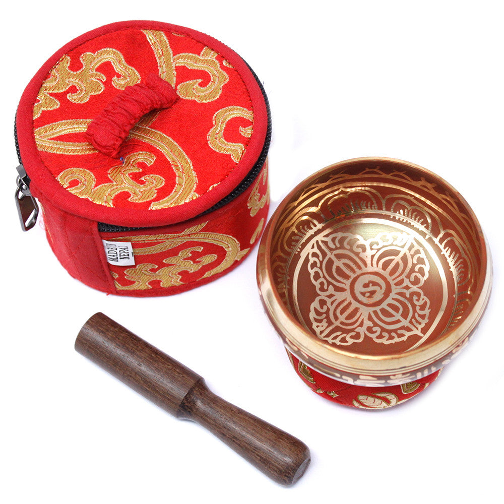 Mini Red Tibetan Singing Bowl Gift Set | A3 Note - Crystal Nest