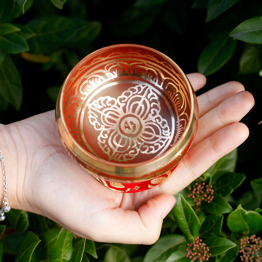 Mini Red Tibetan Singing Bowl Gift Set | A3 Note - Crystal Nest