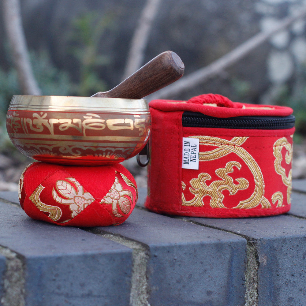 Mini Red Tibetan Singing Bowl Gift Set | A3 Note - Crystal Nest