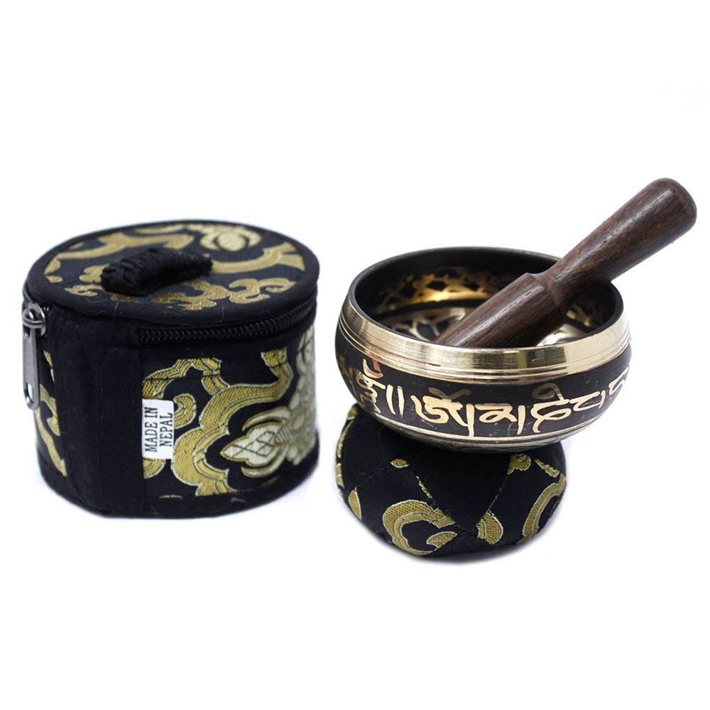 Mini Black Tibetan Singing Bowl Gift Set | F#4 Note - Crystal Nest