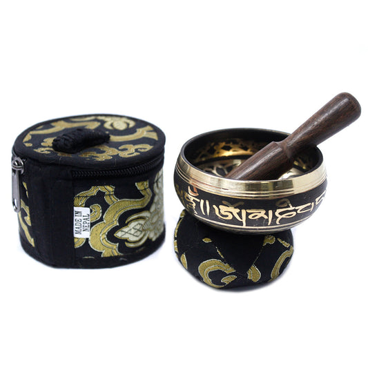Mini Black Tibetan Singing Bowl Gift Set | F#4 Note - Crystal Nest