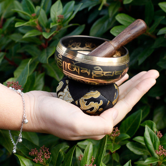 Mini Black Tibetan Singing Bowl Gift Set | F#4 Note - Crystal Nest