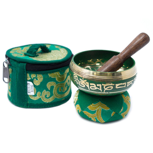 Mini Green Tibetan Singing Bowl Gift Set | F4 Note - Crystal Nest