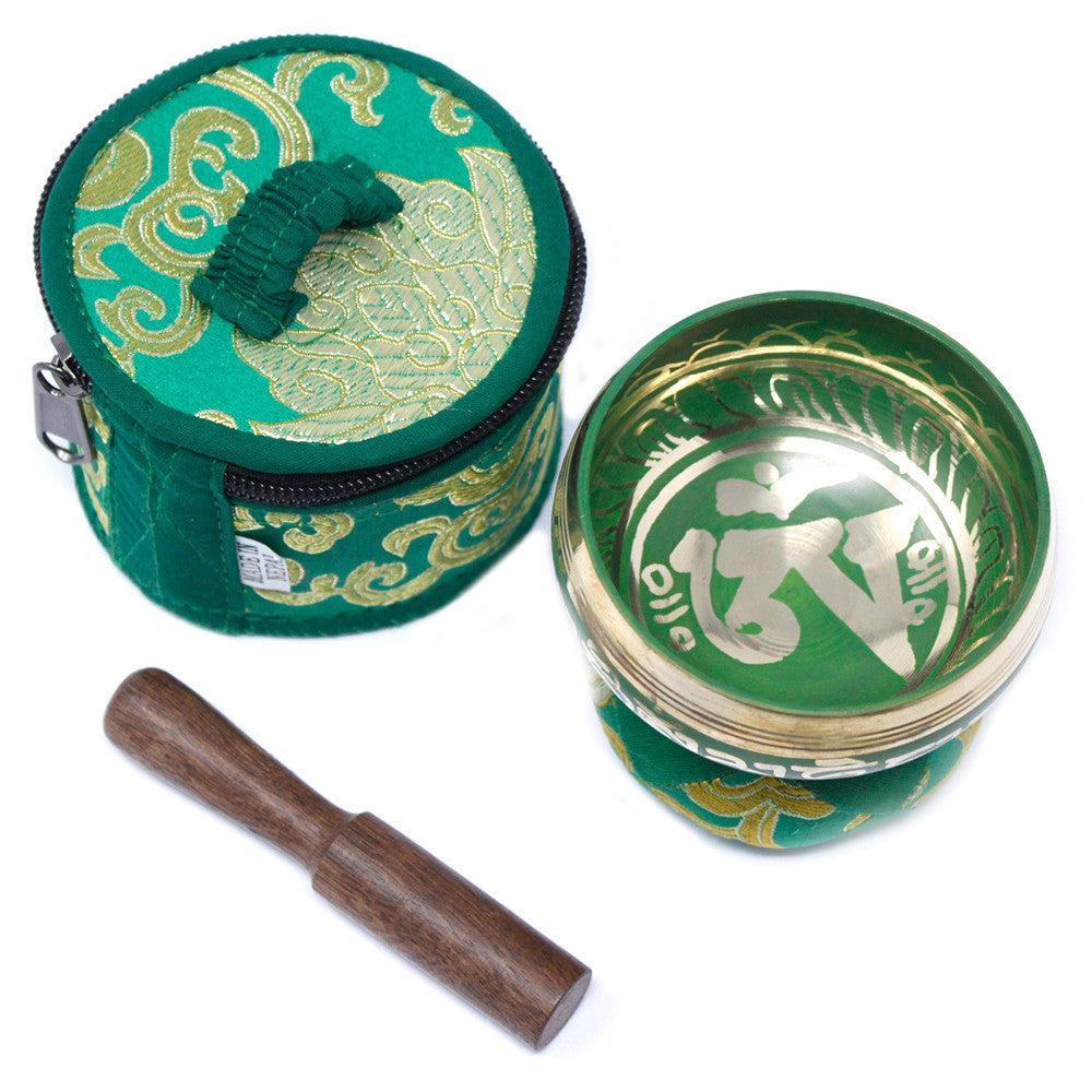 Mini Green Tibetan Singing Bowl Gift Set | F4 Note - Crystal Nest