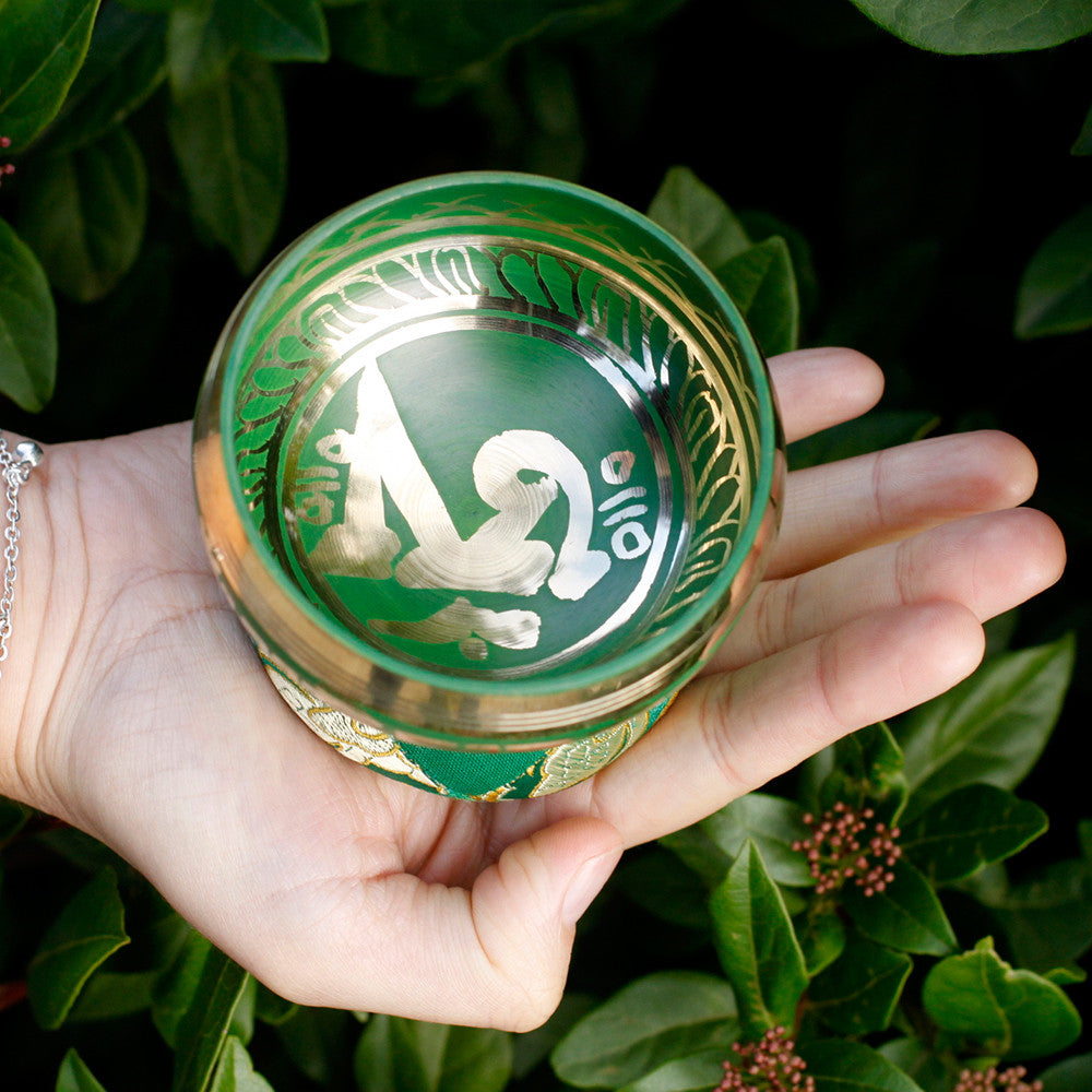 Mini Green Tibetan Singing Bowl Gift Set | F4 Note - Crystal Nest