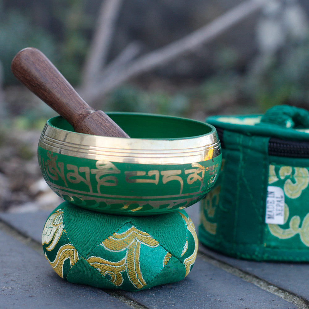 Mini Green Tibetan Singing Bowl Gift Set | F4 Note - Crystal Nest