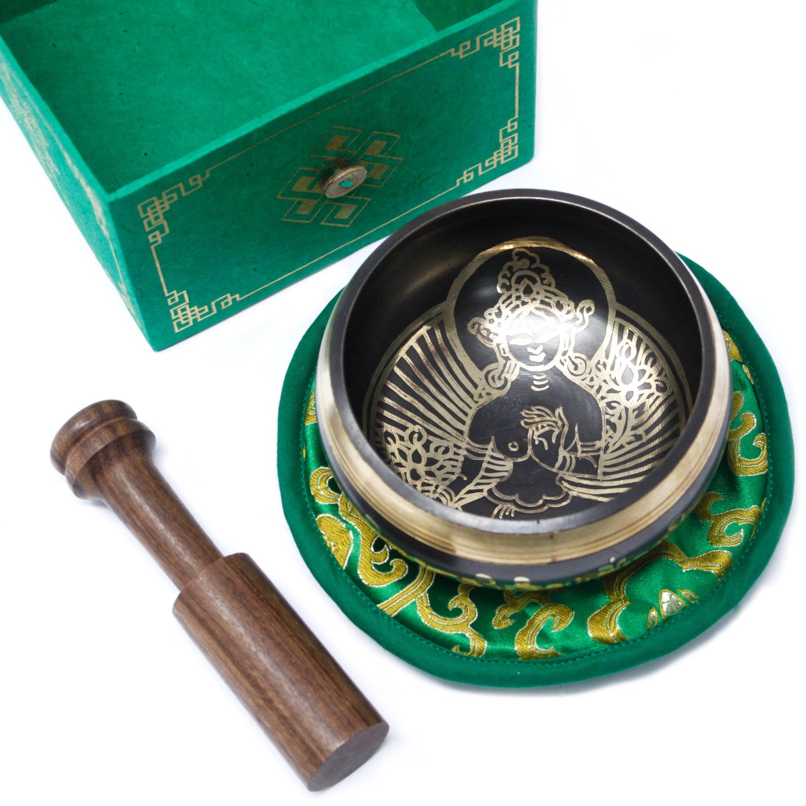 Green Tara Brass Singing Bowl Set 10cm | Meditation & Healing Sound - Crystal Nest