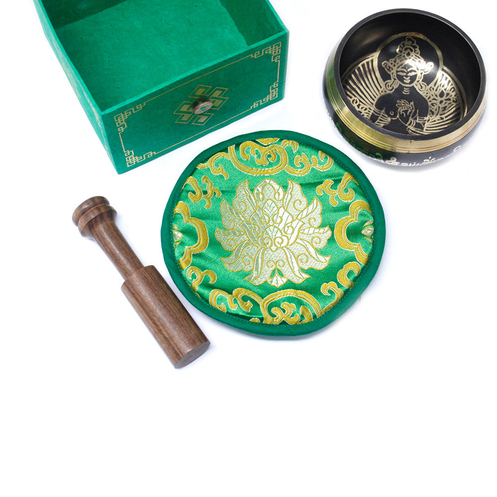 Green Tara Brass Singing Bowl Set 10cm | Meditation & Healing Sound - Crystal Nest