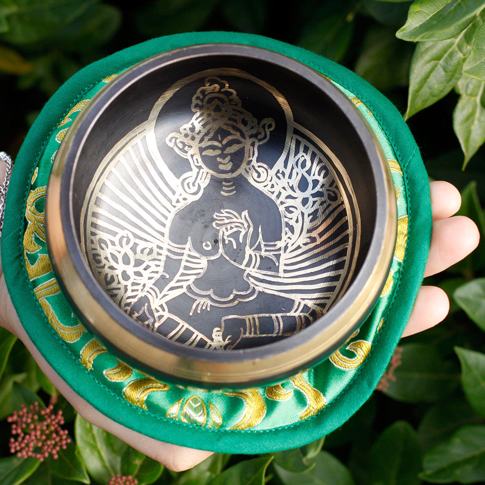 Green Tara Brass Singing Bowl Set 10cm | Meditation & Healing Sound - Crystal Nest