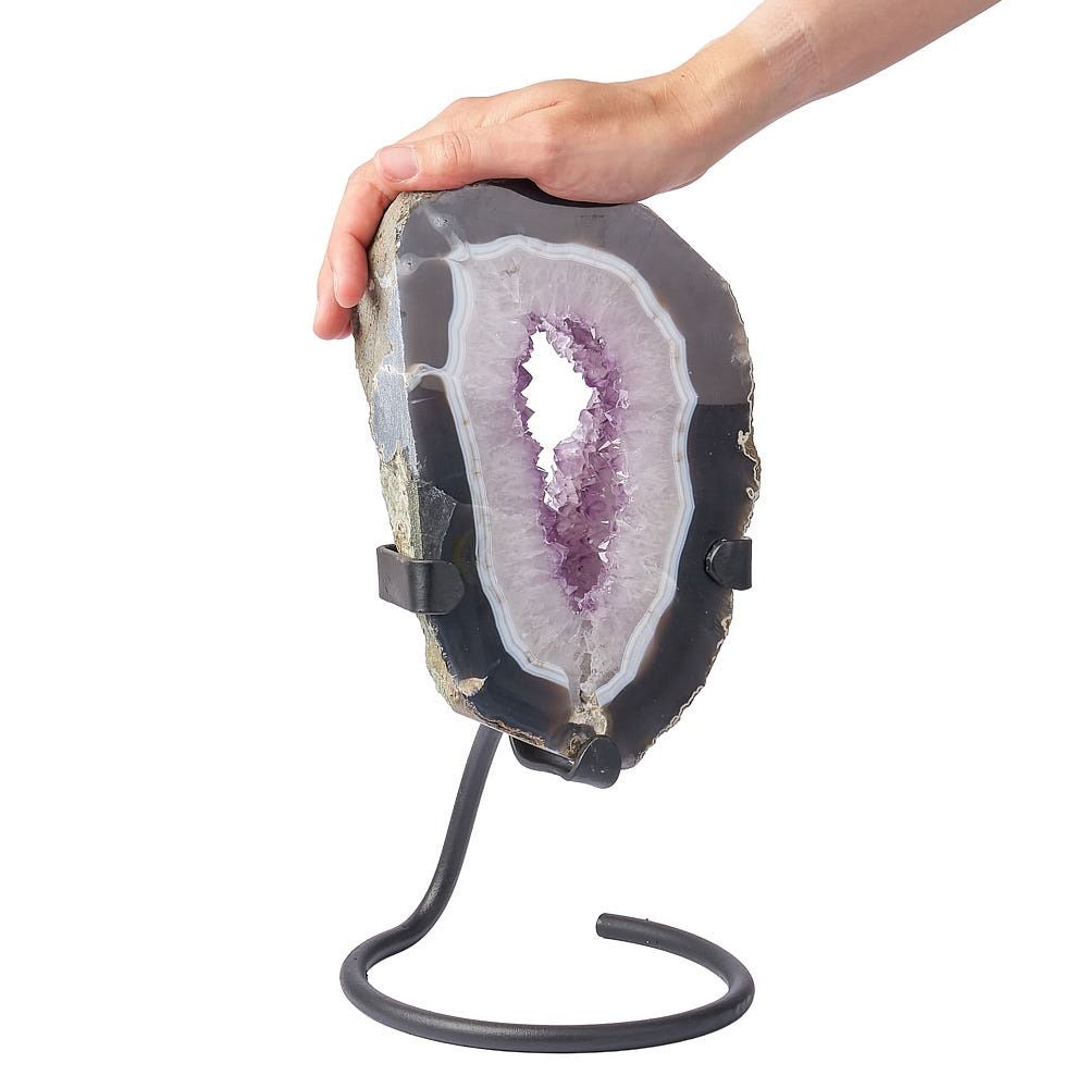 Amethyst Slice on Black Metal Stand - Crystal Nest