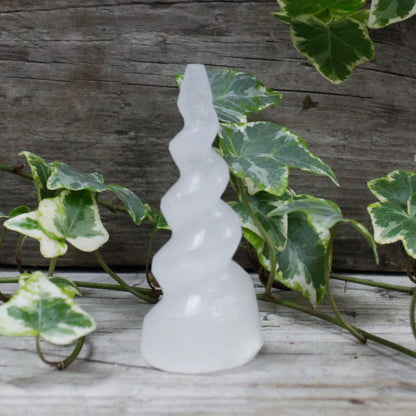 Selenite Spiral Unicorn Horn Tower 10cm - Crystal Nest