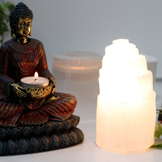 Natural Selenite Tower Lamp | Healing Crystal Light | Small | 15cm