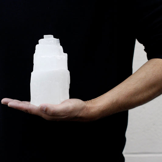 Natural Selenite Tower Lamp | Healing Crystal Light | Small | 15cm