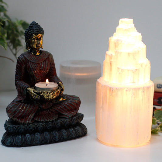 Natural Selenite Tower Lamp | Healing Crystal Light | Medium | 20cm