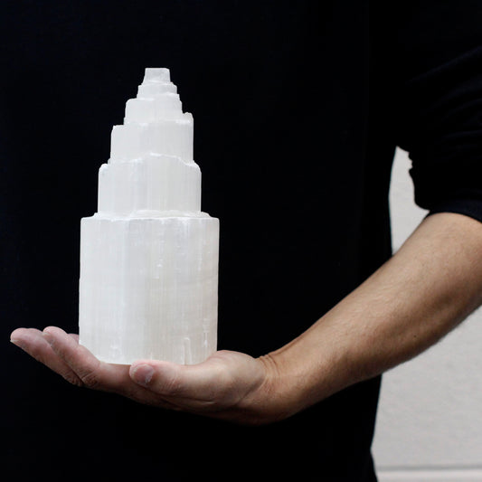 Natural Selenite Tower Lamp | Healing Crystal Light | Medium | 20cm