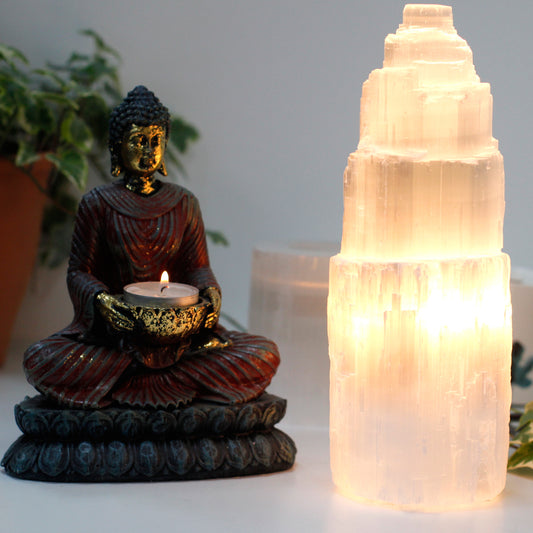 Natural Selenite Tower Lamp | Healing Crystal Light | Large | 25cm