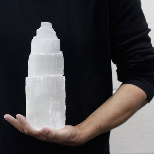 Natural Selenite Tower Lamp | Healing Crystal Light | Large | 25cm