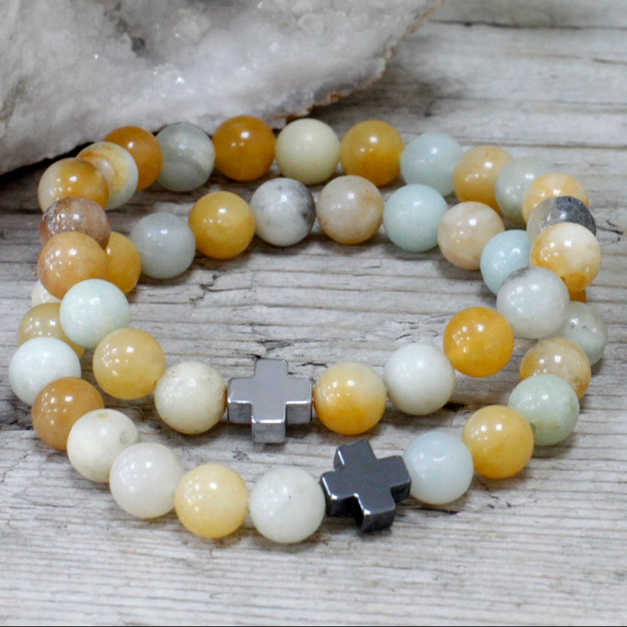 Loyalty Crystal Friendship Bracelets | Amazonite & Yellow Jasper | Set of 2 - Crystal Nest