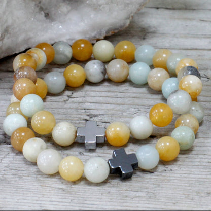 Loyalty Crystal Friendship Bracelets | Amazonite & Yellow Jasper | Set of 2 - Crystal Nest