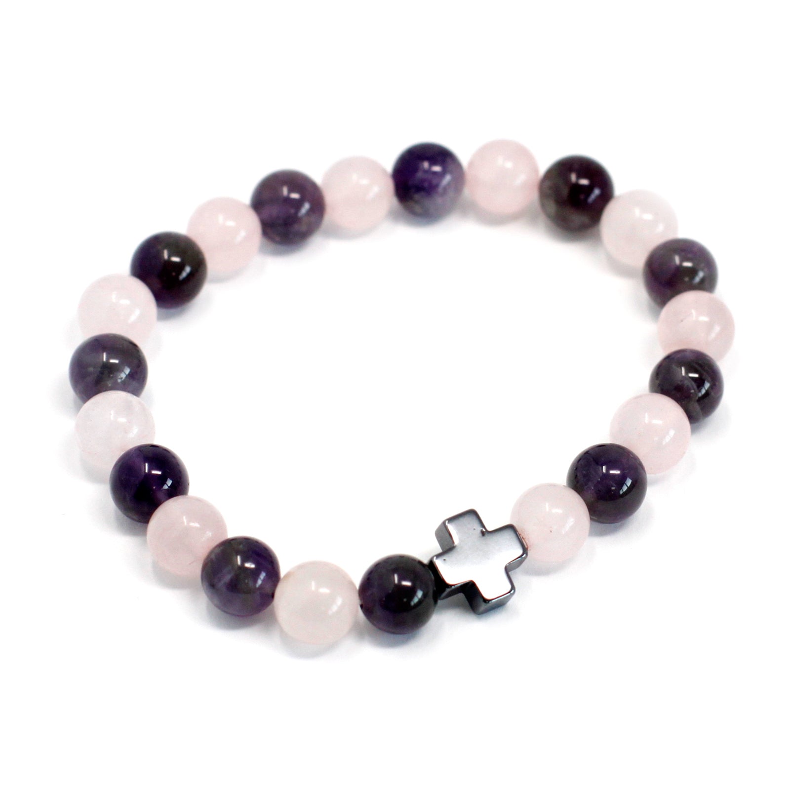 Love Crystal Friendship Bracelets | Amethyst & Rose Quartz | Set of 2 - Crystal Nest
