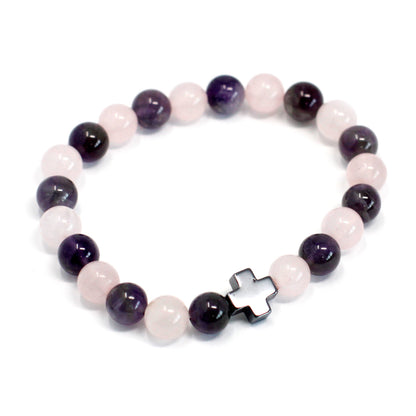 Love Crystal Friendship Bracelets | Amethyst & Rose Quartz | Set of 2 - Crystal Nest