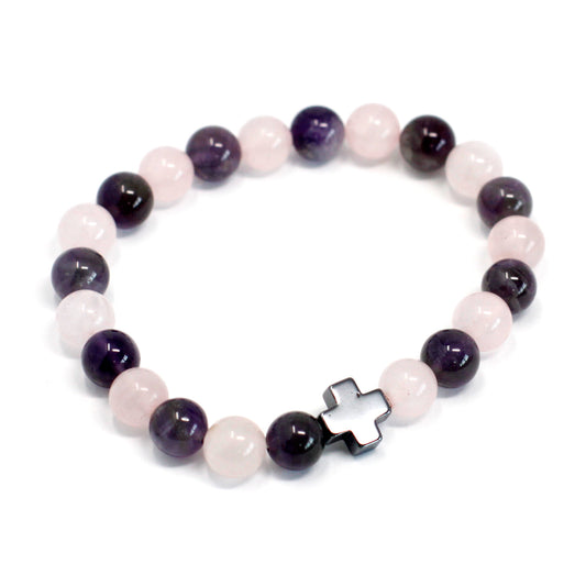 Love Crystal Friendship Bracelets | Amethyst & Rose Quartz | Set of 2 - Crystal Nest