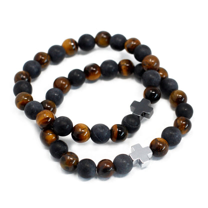 Power Crystal Friendship Bracelets | Tiger Eye & Black Stone | Set of 2 - Crystal Nest