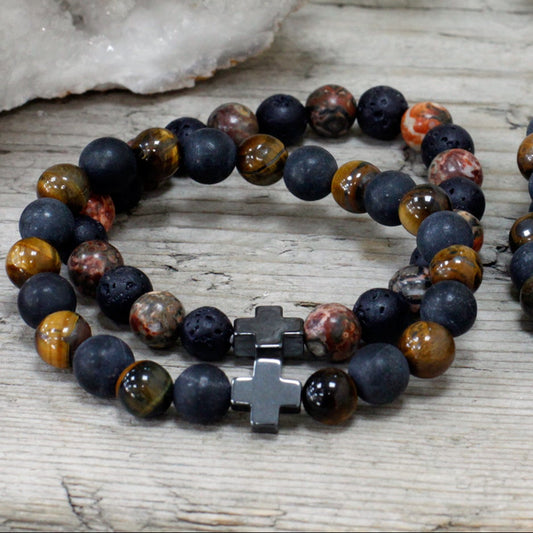 Power Crystal Friendship Bracelets | Tiger Eye & Black Stone | Set of 2 - Crystal Nest