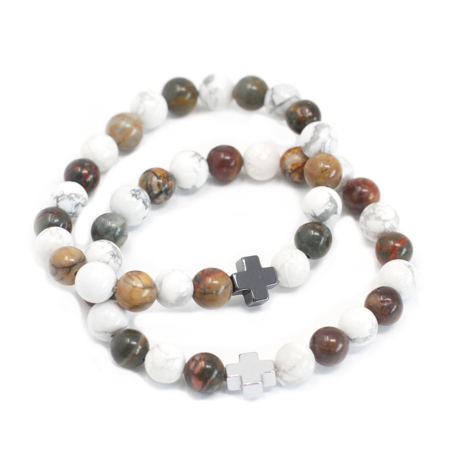 Peace Crystal Friendship Bracelets | Picasso Jasper & White Howlite | Set of 2 - Crystal Nest