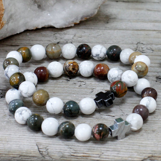 Peace Crystal Friendship Bracelets | Picasso Jasper & White Howlite | Set of 2 - Crystal Nest